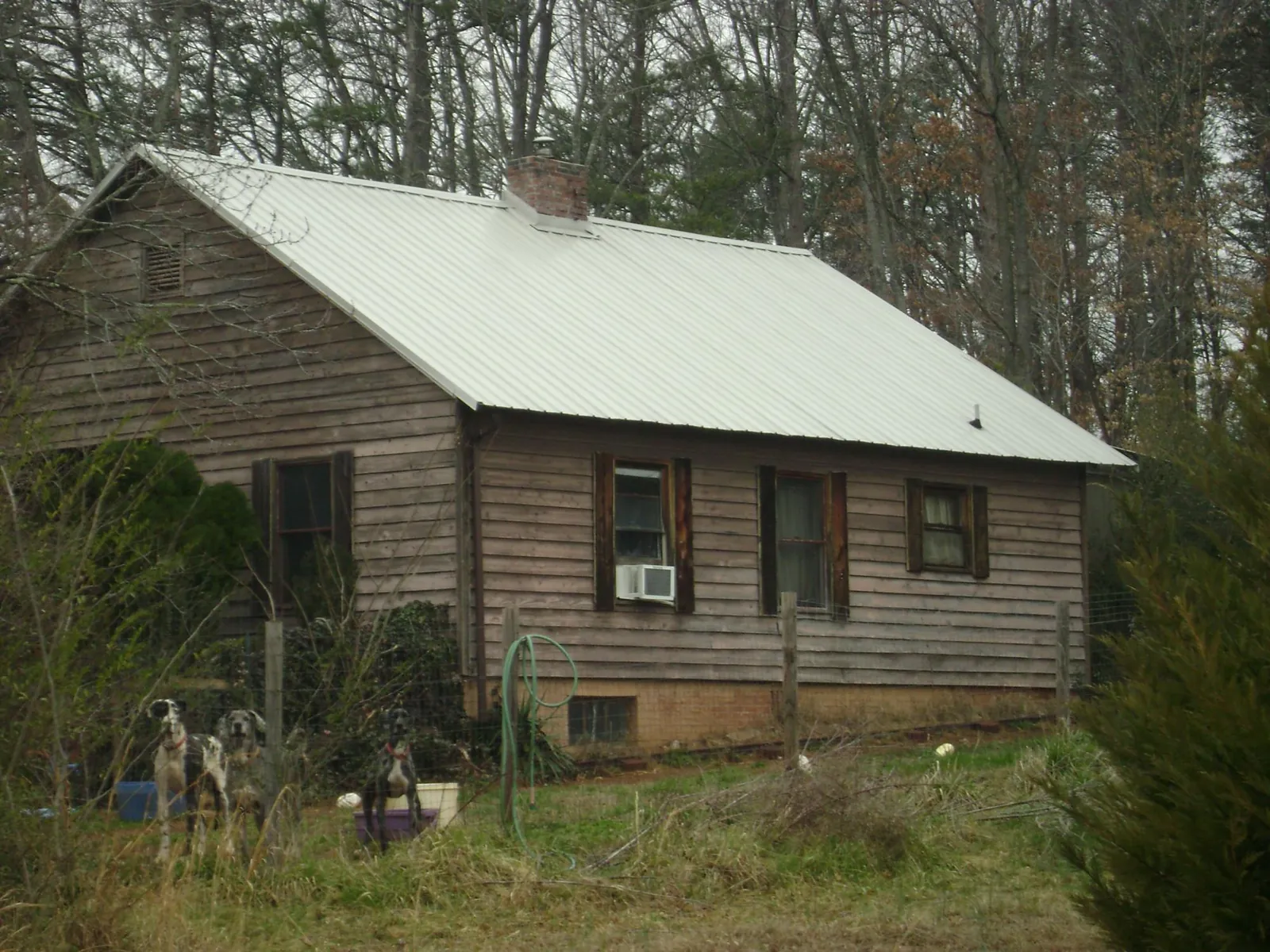 White metal roof on an old wood sided farmhouse, from a Metal Roof Installation job in Dutton